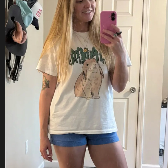 Ganni Logo Bunny Tee T-Shirt White MEDIUM Thick Oversized Slouchy Designer $145 - Picture 5 of 14